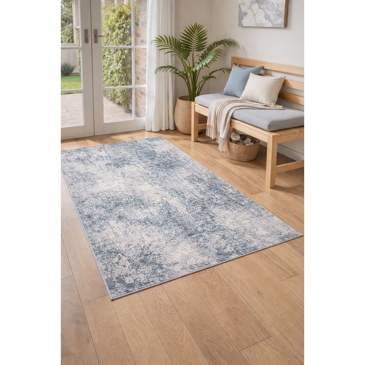 Abstract Area Rug Gray Blue 36×60 Inches Soft Washable Indoor Carpet 3×5