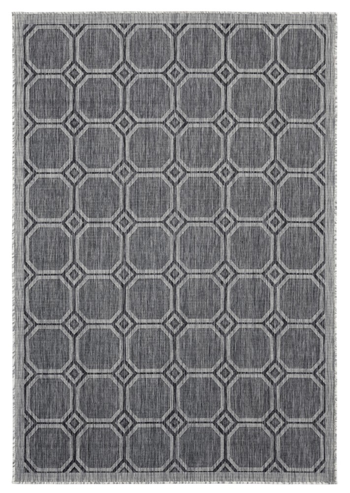 Black Geometric Polypropylene Loops Hoops Blocks/ 3900 10670 – Aprx 5’2″x7’6″