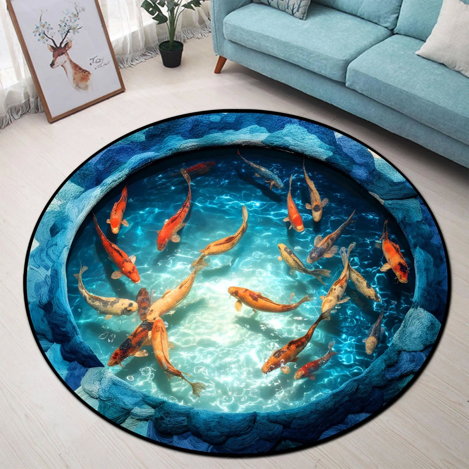 Fish 3D Illusion Printed Rug Ocean Lover Carpet Mat Home Decor Gift for Fish Fan