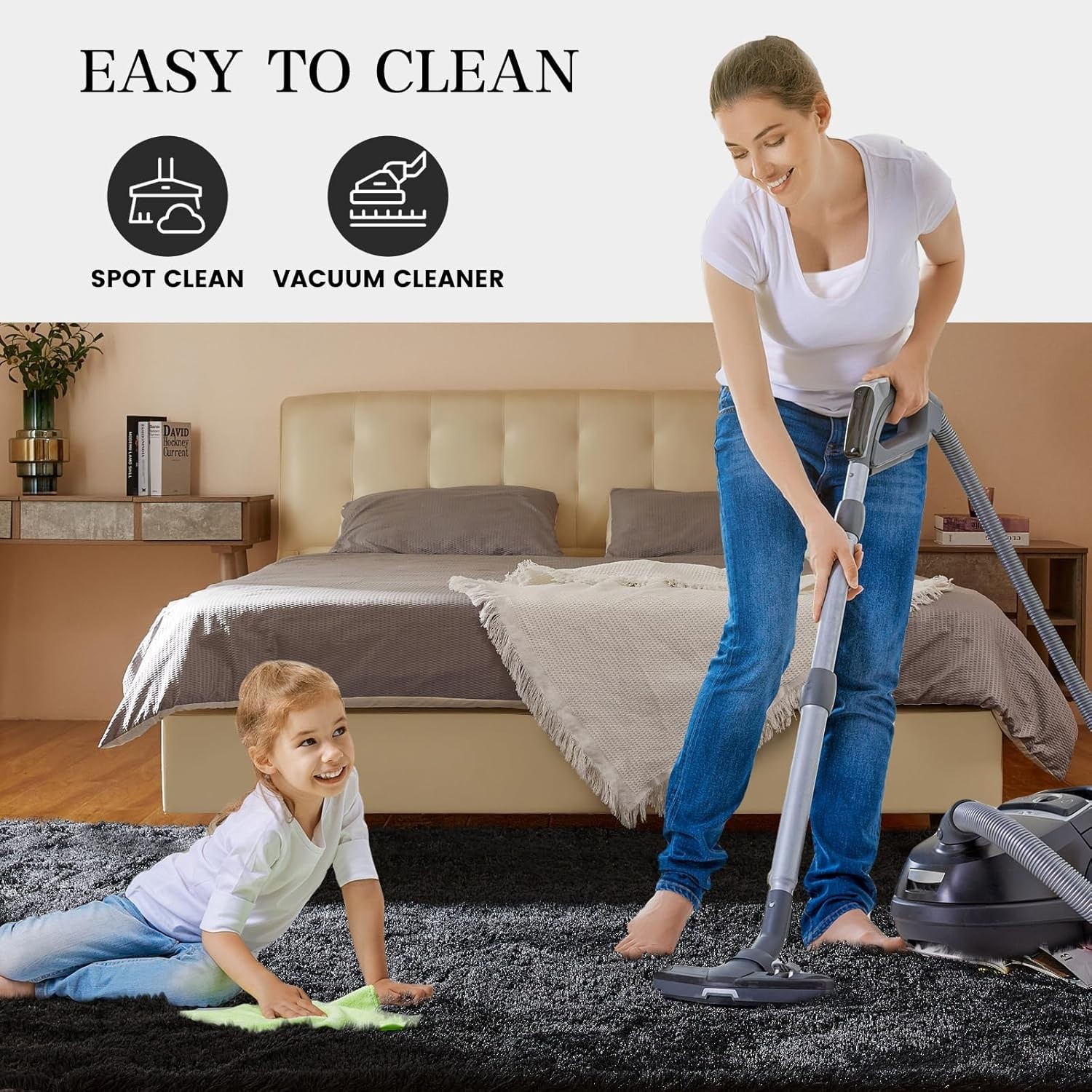 Plush Black Area Rug 5×7 – Super Soft Shaggy High Pile Comfort for Living Room