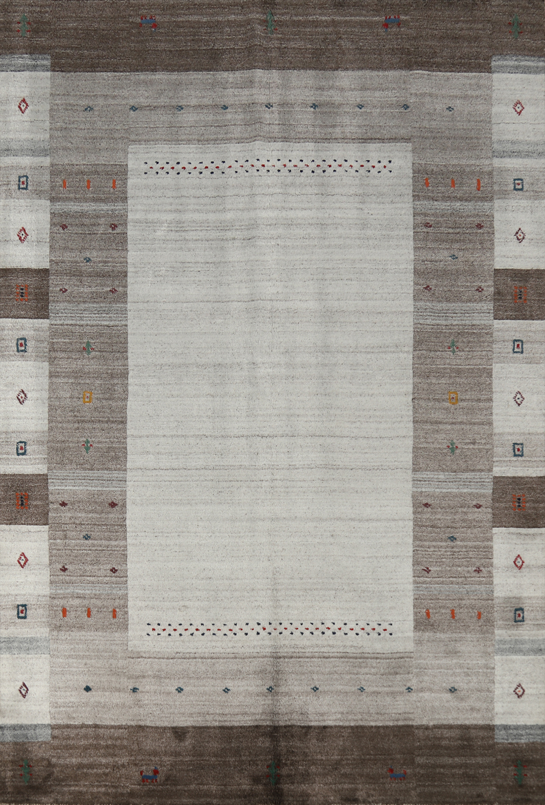 Bordered Artisan-made Grey Wool Gabbeh Rug Hand-knotted Carpet 5×8 ft.