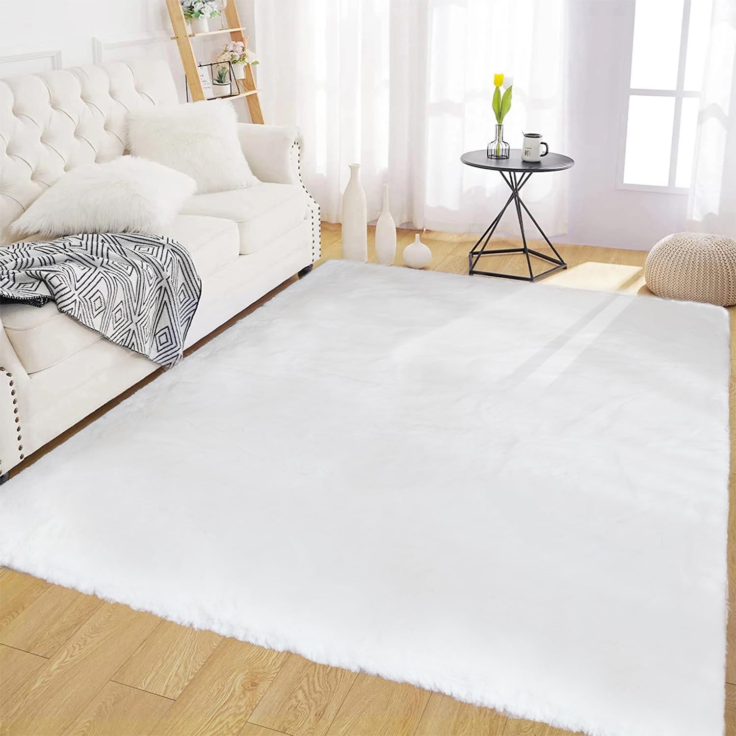 Area 4×6 Rug Fluffy White Washable Faux Rabbit Fur Rug Fuzzy Shag Rugs for Li…