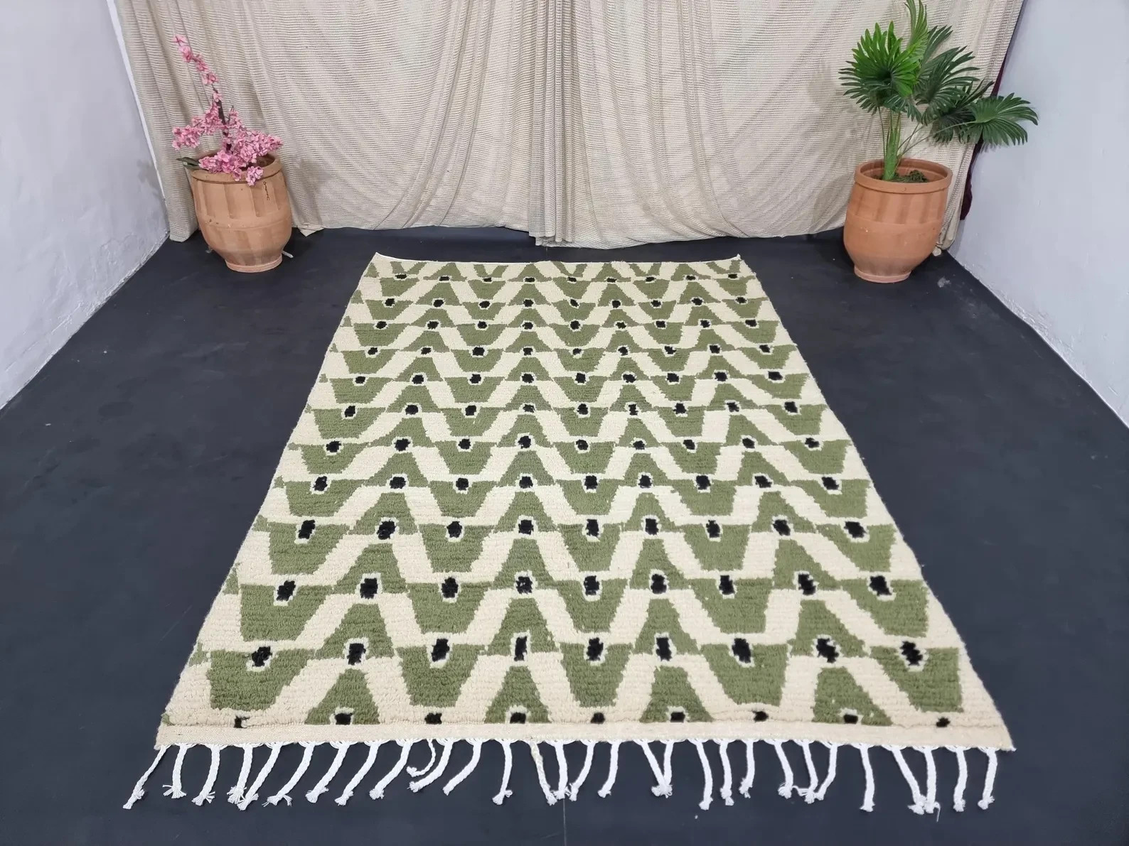 Gorgeous Beni Ourain Rug- Green And Beige Rug- Emerald Green Rug