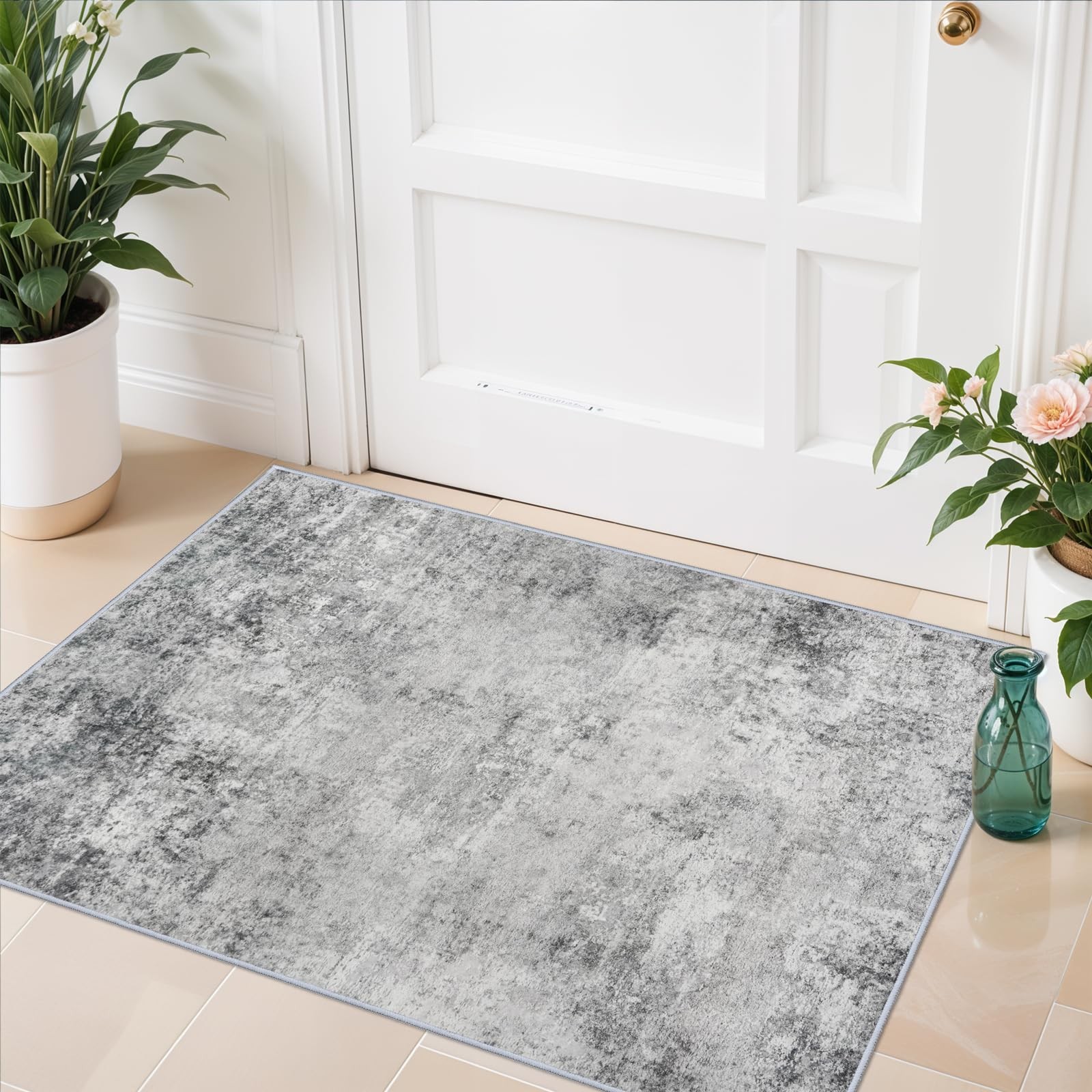 Washable 2×3 Abstract Area Rug – Large Living Room Area Rugs Modern Stain Res