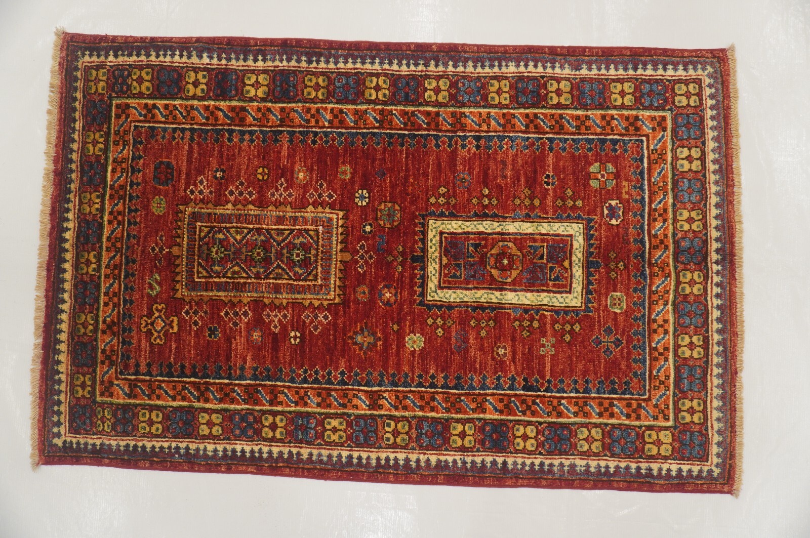 3 x 4 ft Red Oriental Afghan Hand Knotted Tribal Area Rug