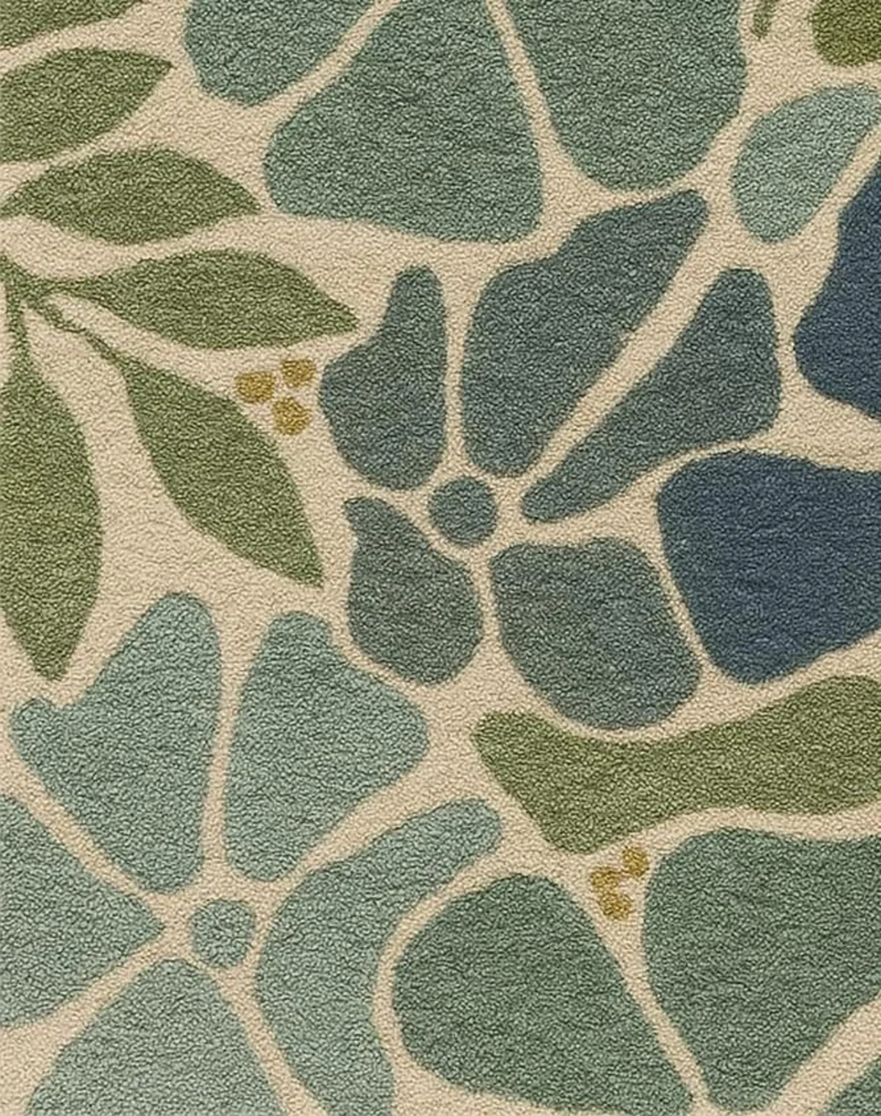 Hand Tufted Wool Floral Rug – Blue & Green Botanical Pattern Modern Living Room