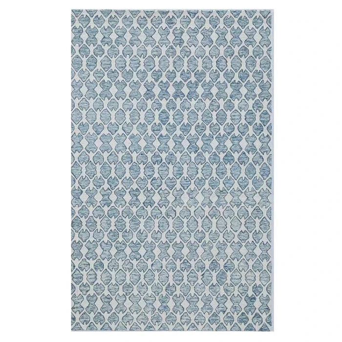 Modern Blue White Geometric Hand Tufted Wool Trellis Handmade Area Rug Carpet.