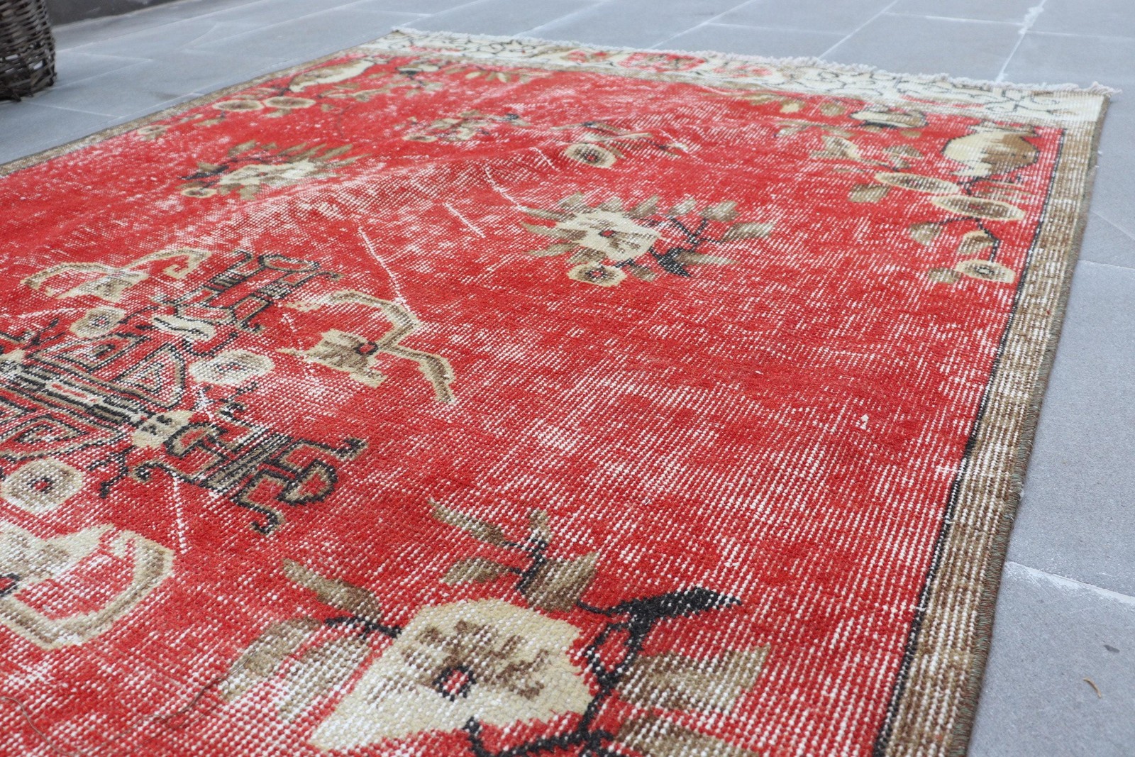 4,3×8,3 ft Rug, Turkish Vintage Rug, Red Moroccan Wool Rug