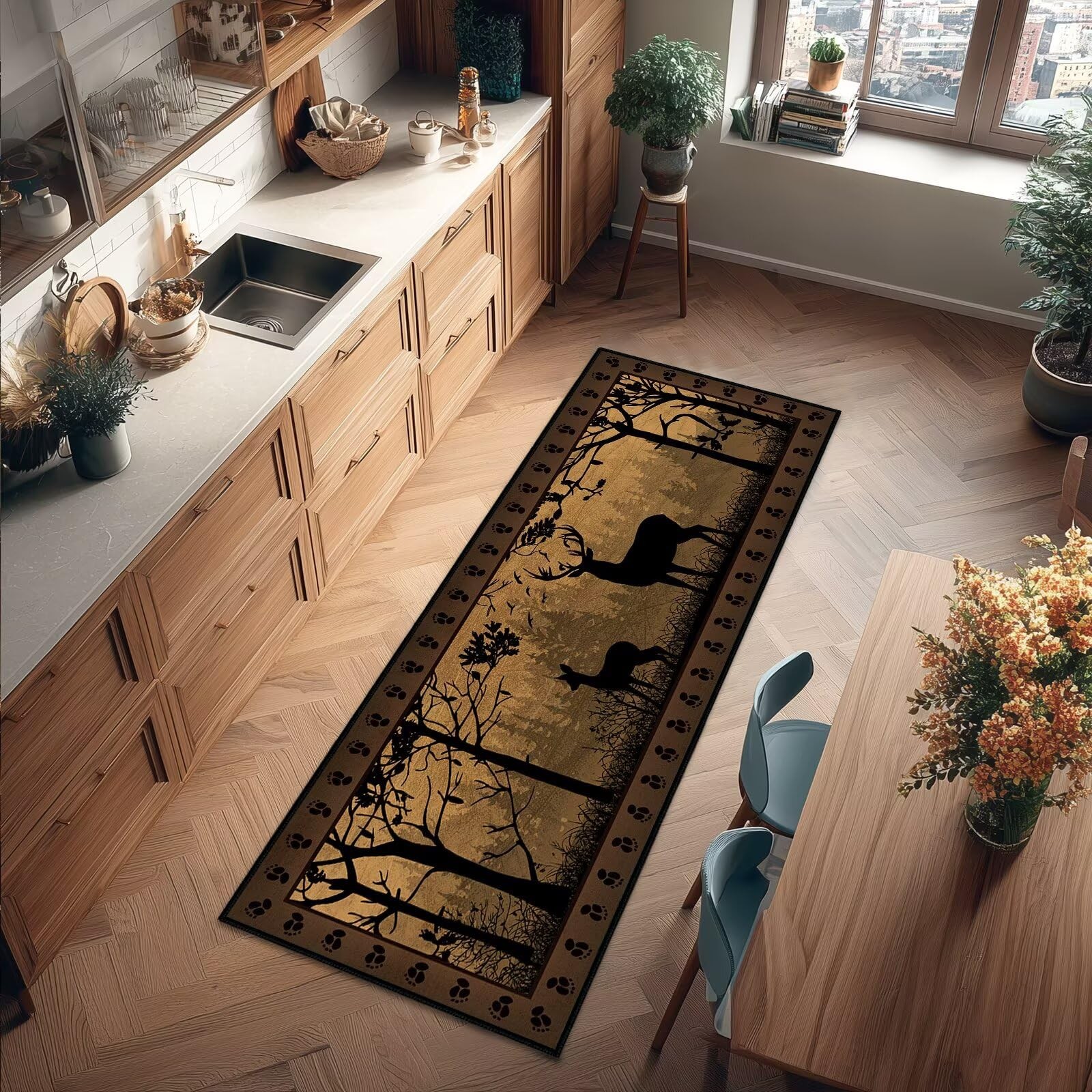Rustic Cabin Wildlife Runner Rug 2×6,Deer Country,Vintage Hallway Rugs Indoor…