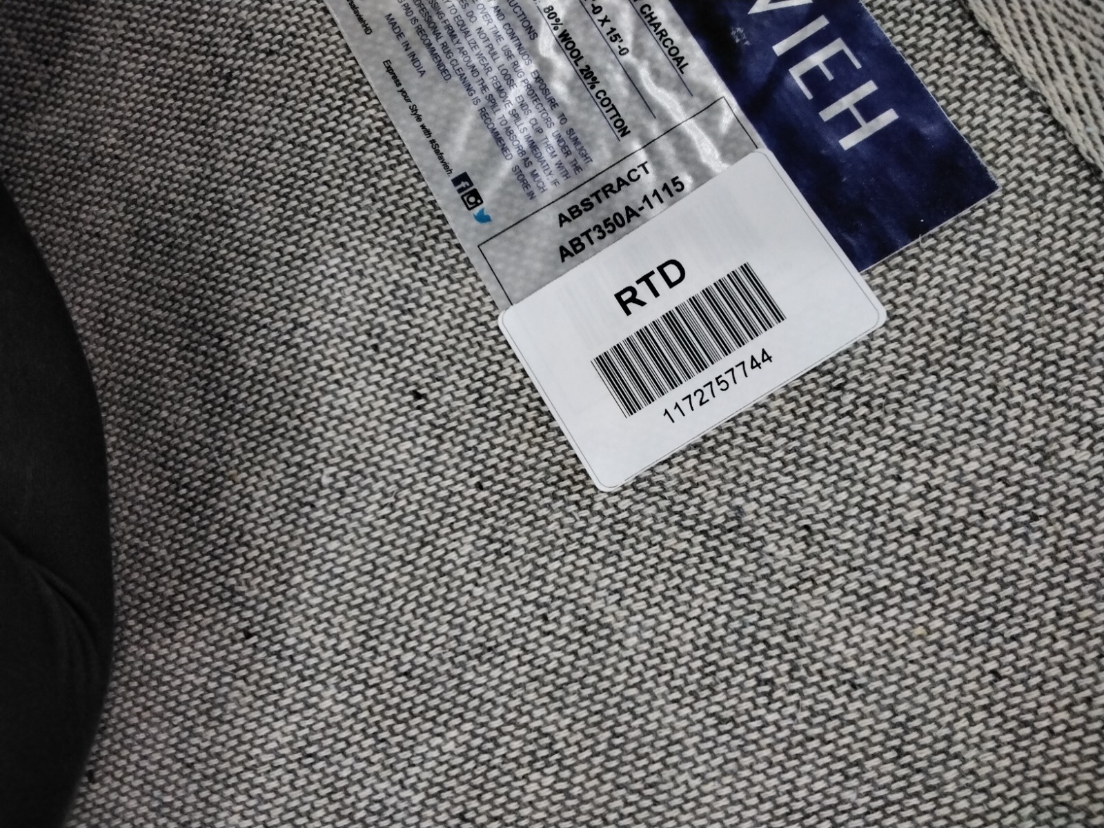 IVORY / CHARCOAL 11′ X 15′ Hole in Rug, Reduced Price 1172757744 ABT350A-1115