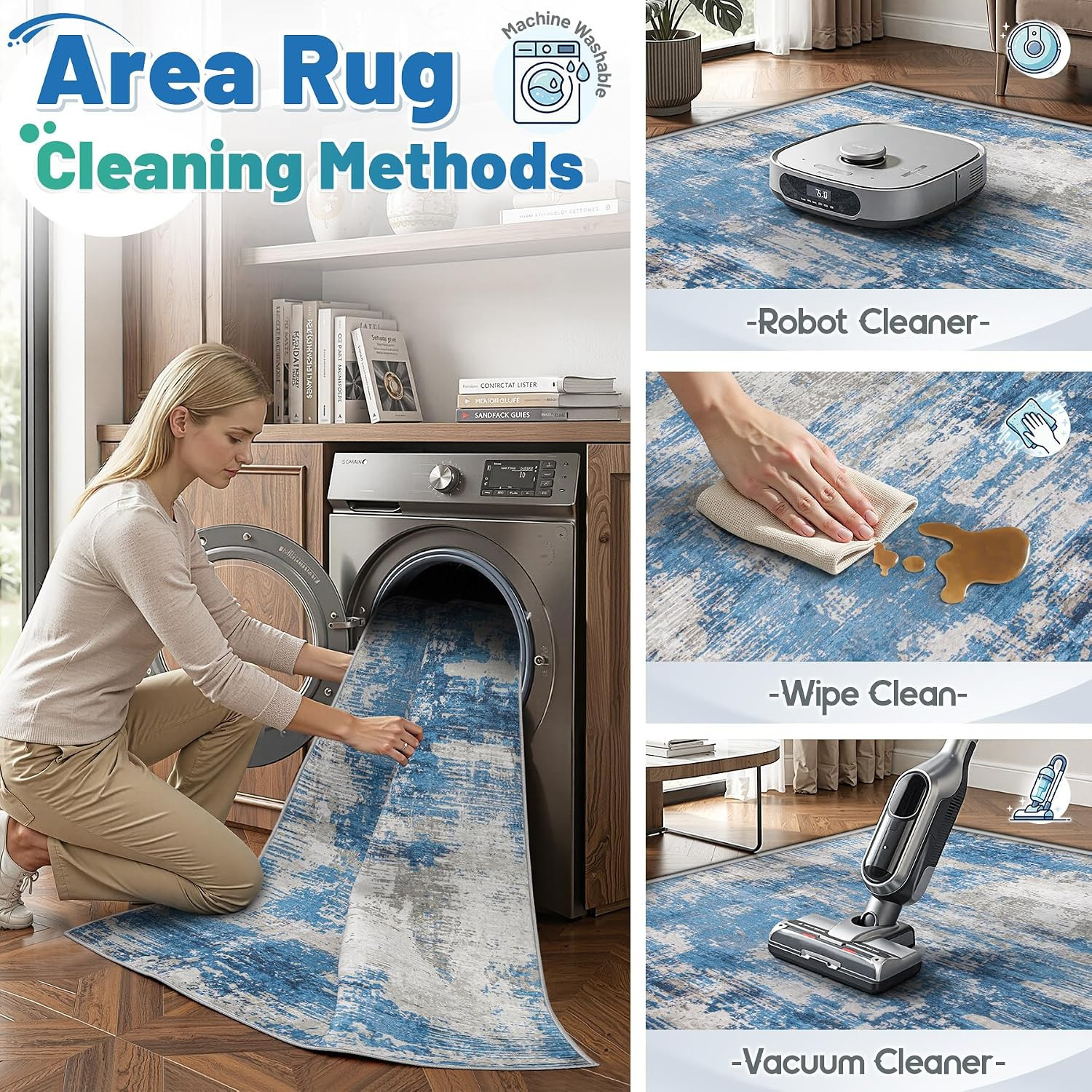 Zomfy 8×10 Area Rugs for Living Room Washable Rug(Blue Grey, 8’x10′) | Modern Ab