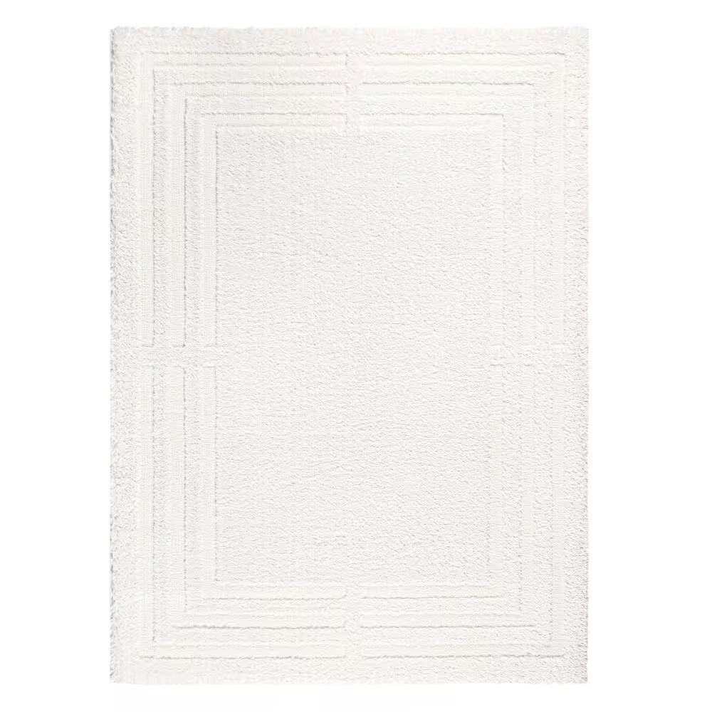 Everyday Cloud Shag Plush Border Ivory 8 Ft. X 10 Ft. Area Rug