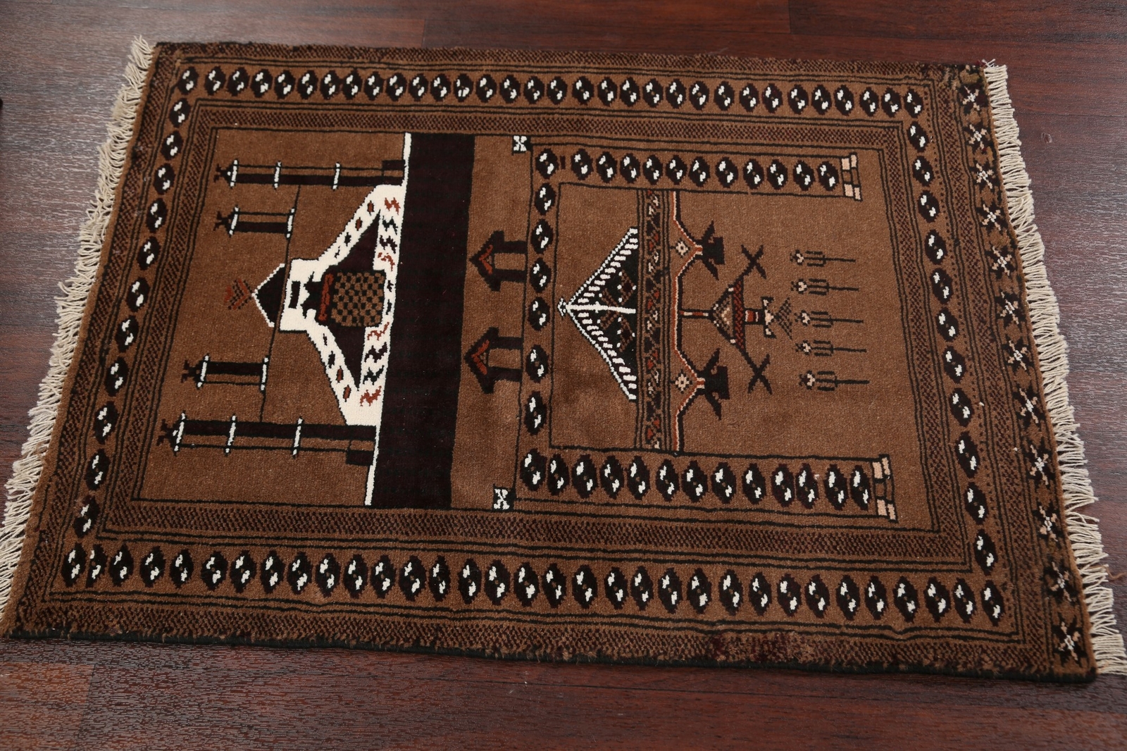 Tribal Pictorial Geometric Balouch Oriental Area Rug Hand-knotted Wool 3×4 Brown