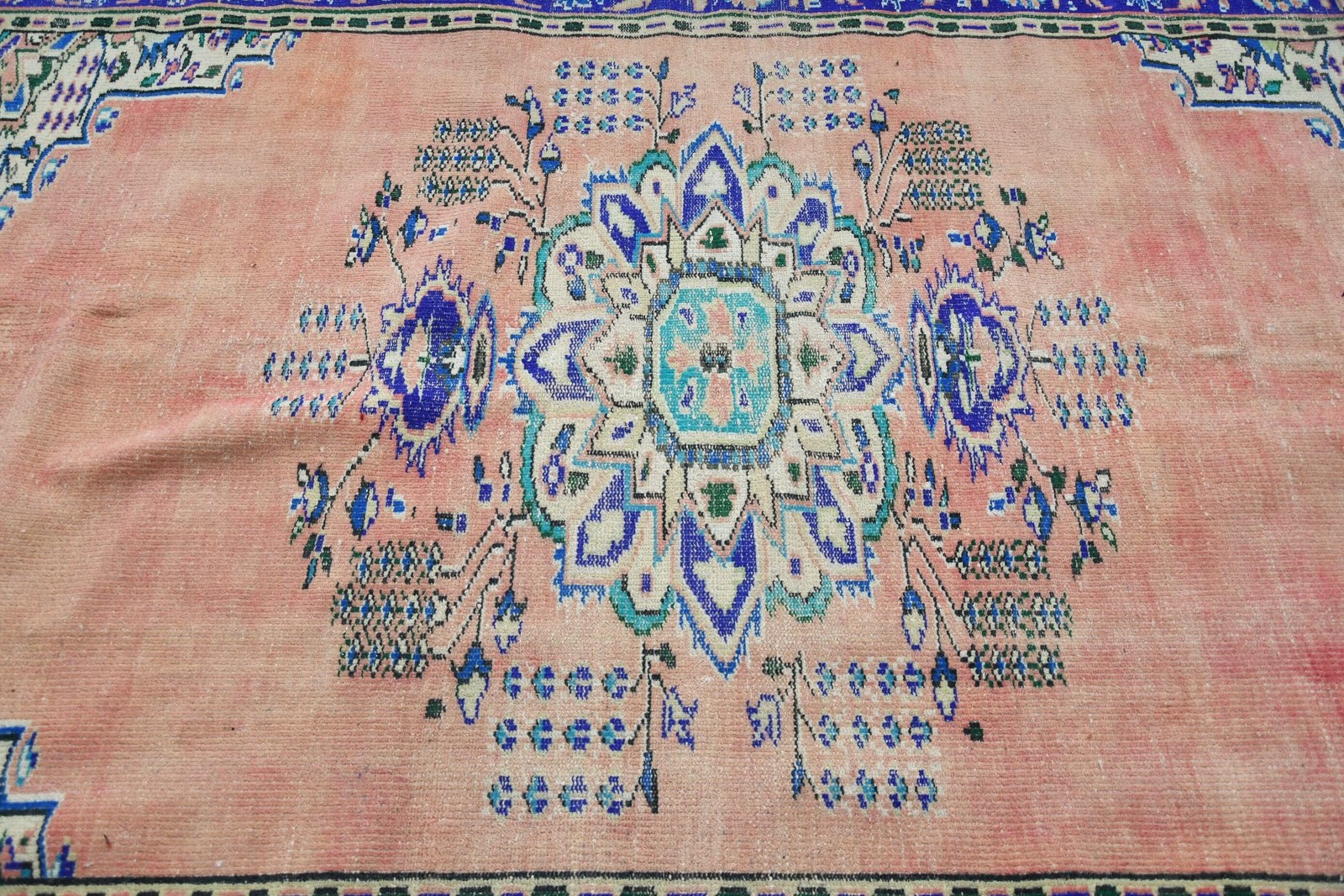 Rug, 6,4×8,9 ft Turkish Rug, Blue Striped Rug Wool