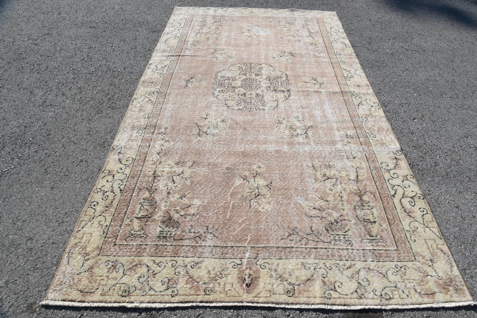 5,7×10,4 ft Rug, Turkish Vintage Large Rug, Beige Wool Rug