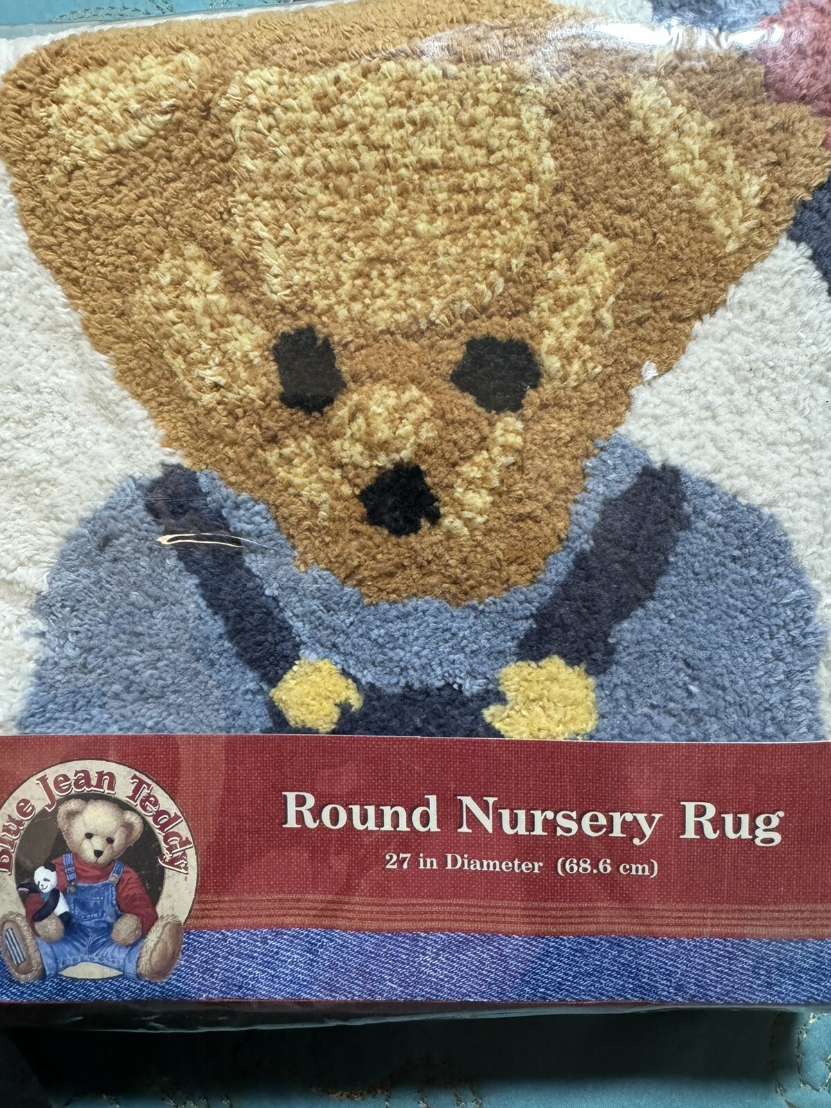 Rare Blue Jean Bear Nursery Rug 27 Inches Round Springs baby New