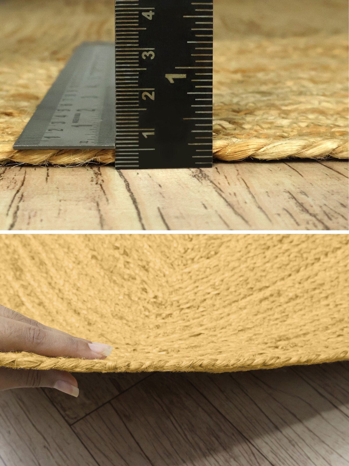Hand Braided Mats Beige Plain Jute Area Rug Living Room Kilim Outdoor Carpet 3×5