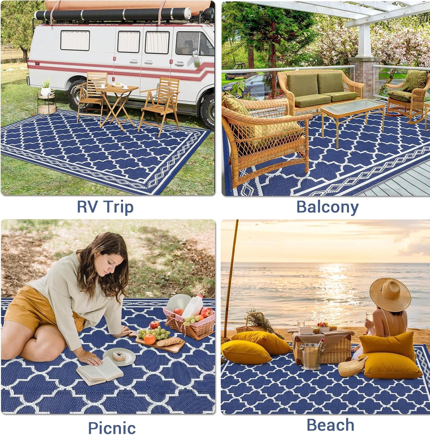 10 x 14 FT Outdoor Rug Waterproof Reversible Carpet Patio Rugs Large Camping Mat