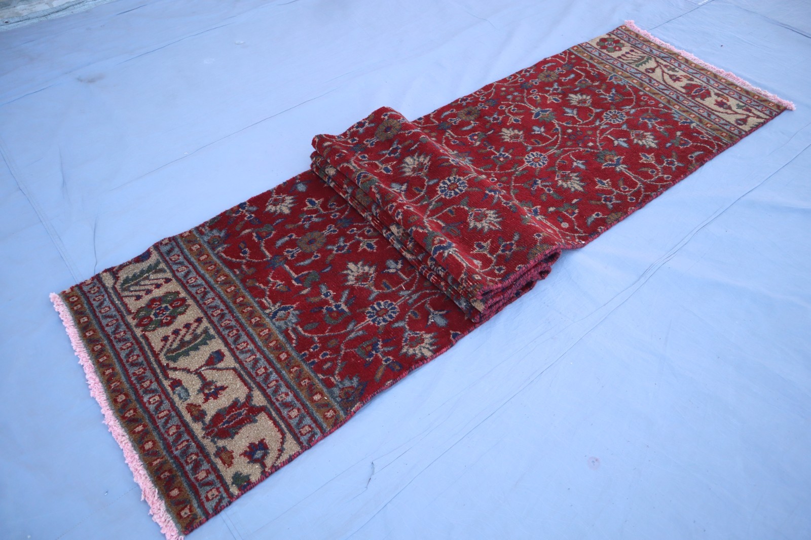 2’0 x 11’6 ft Maroon Beige Afghan Vintage Handmade Caucasian Rug- Hallwa Runner