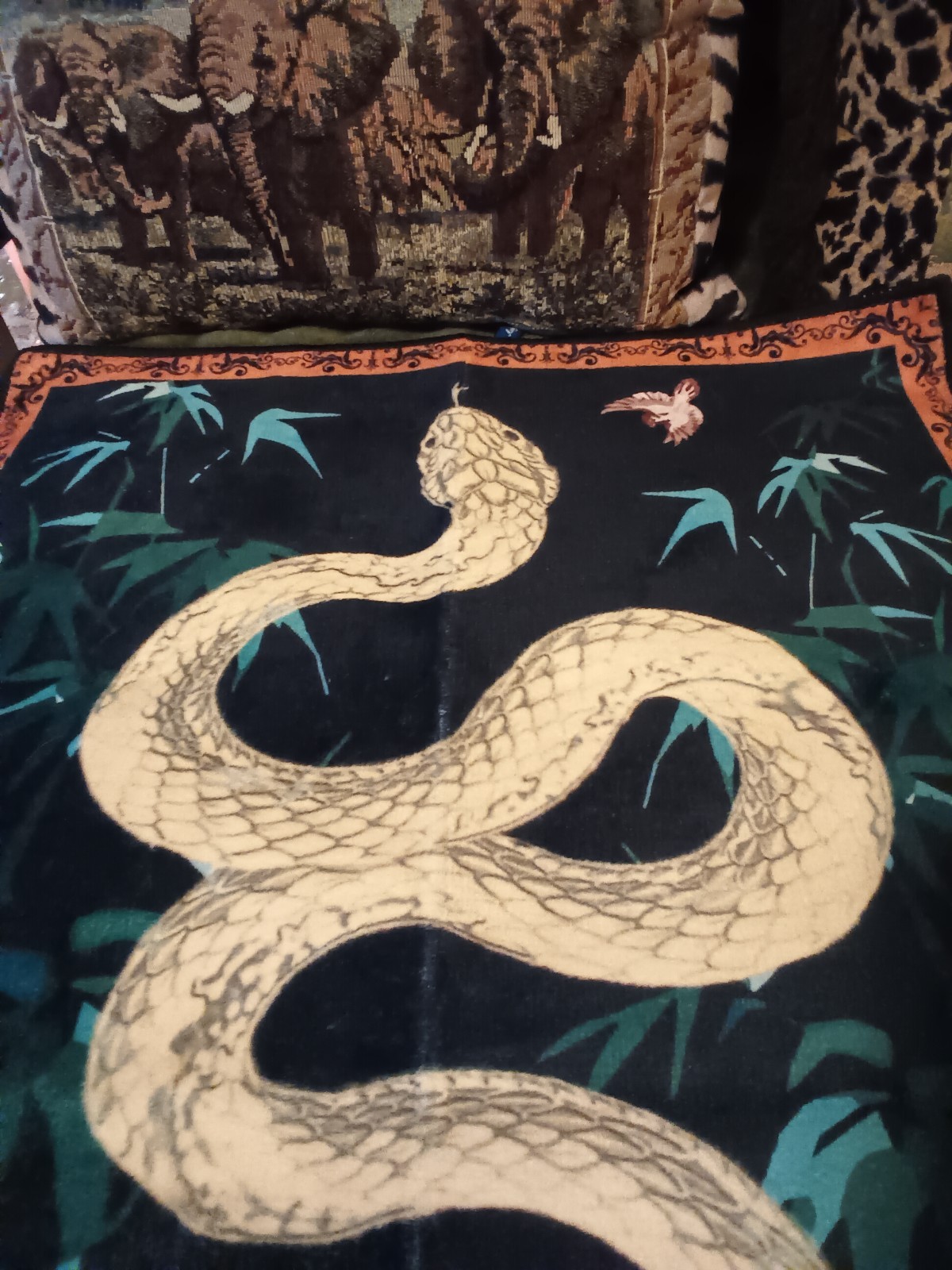 Exotic golden snake in bamboo low pile,machine washable carpet2x3 ft.