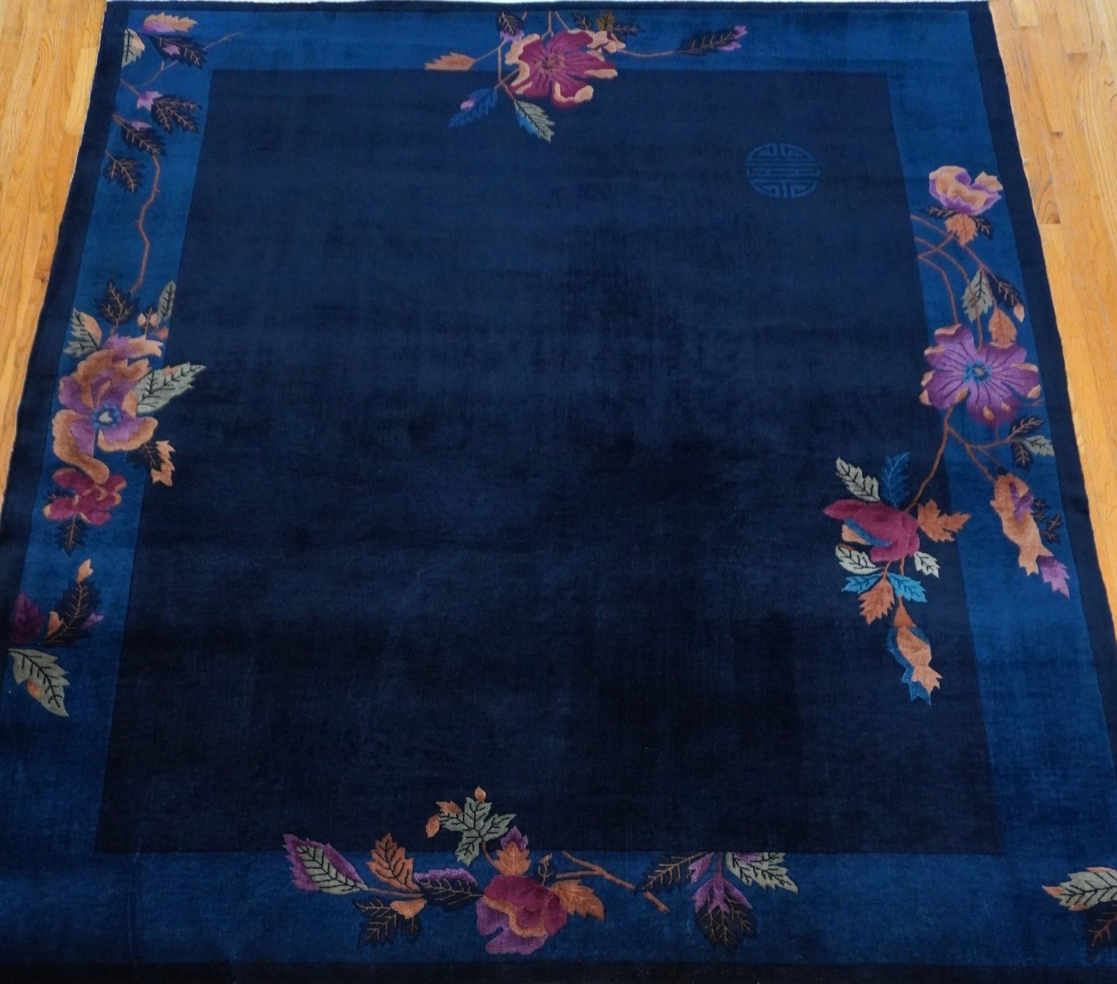8′ x 9’8″ Antique Art Deco Chinese Hand Knotted Wool Blue Oriental Rug Excellent