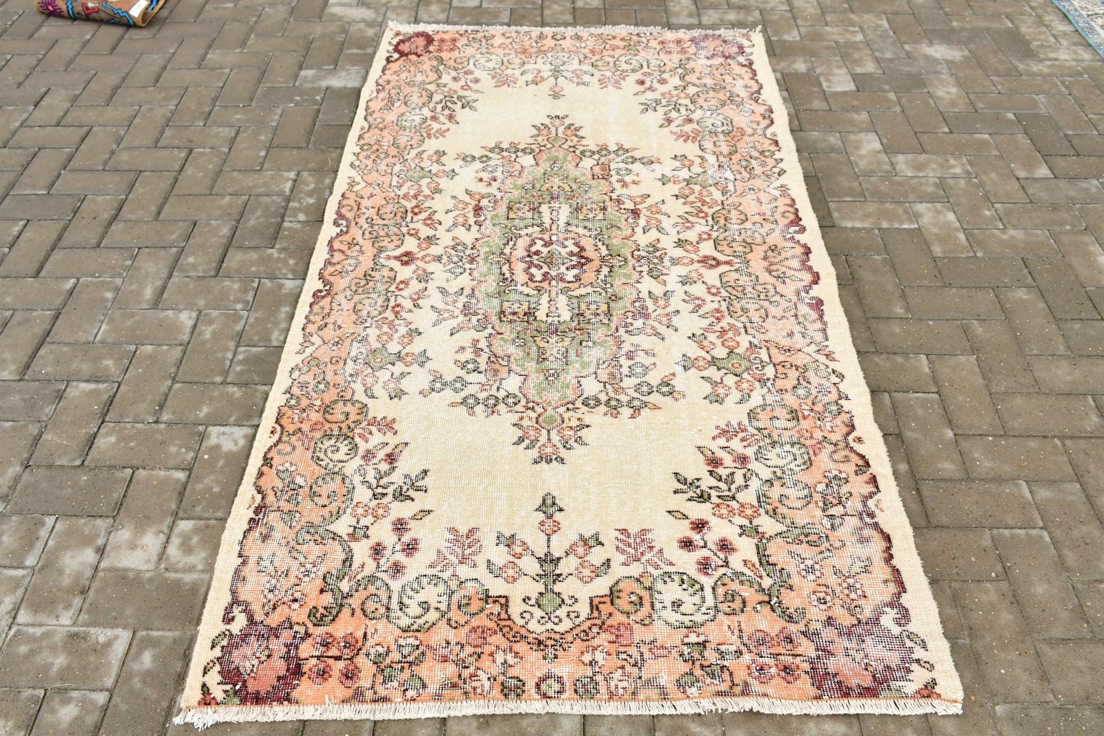 3,8×6,8 ft Area Turkish Vintage Rug, Red Abstract Wool Rug