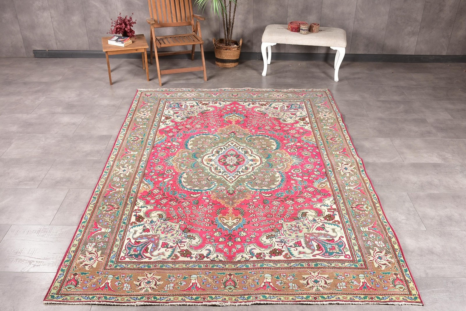 Rug, 6,6×9,4 ft Turkish Rug, Red Ombré Rug Wool