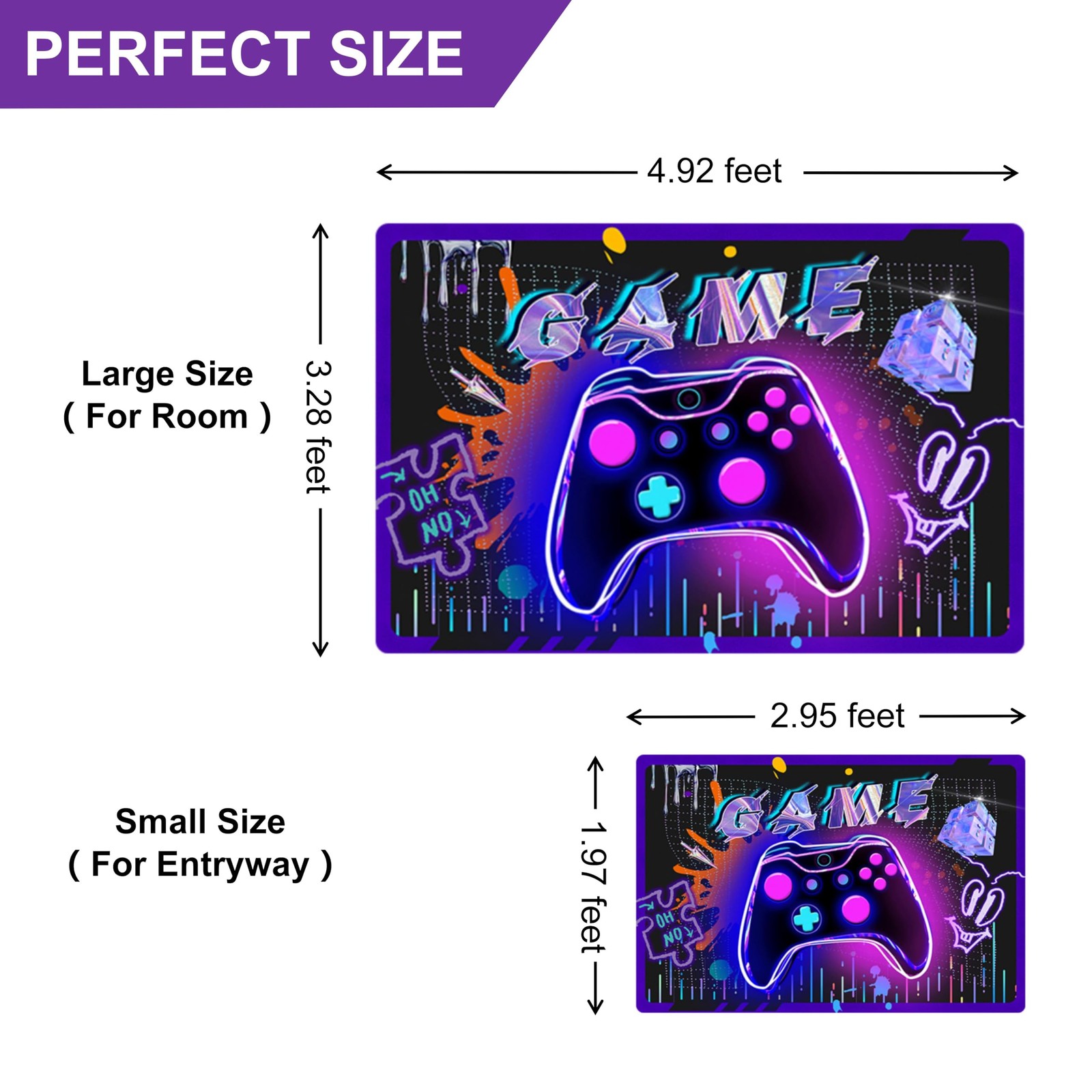 35×24 Inch Colorful Gaming Rug Video Game Controller Print Bedroom Carpet