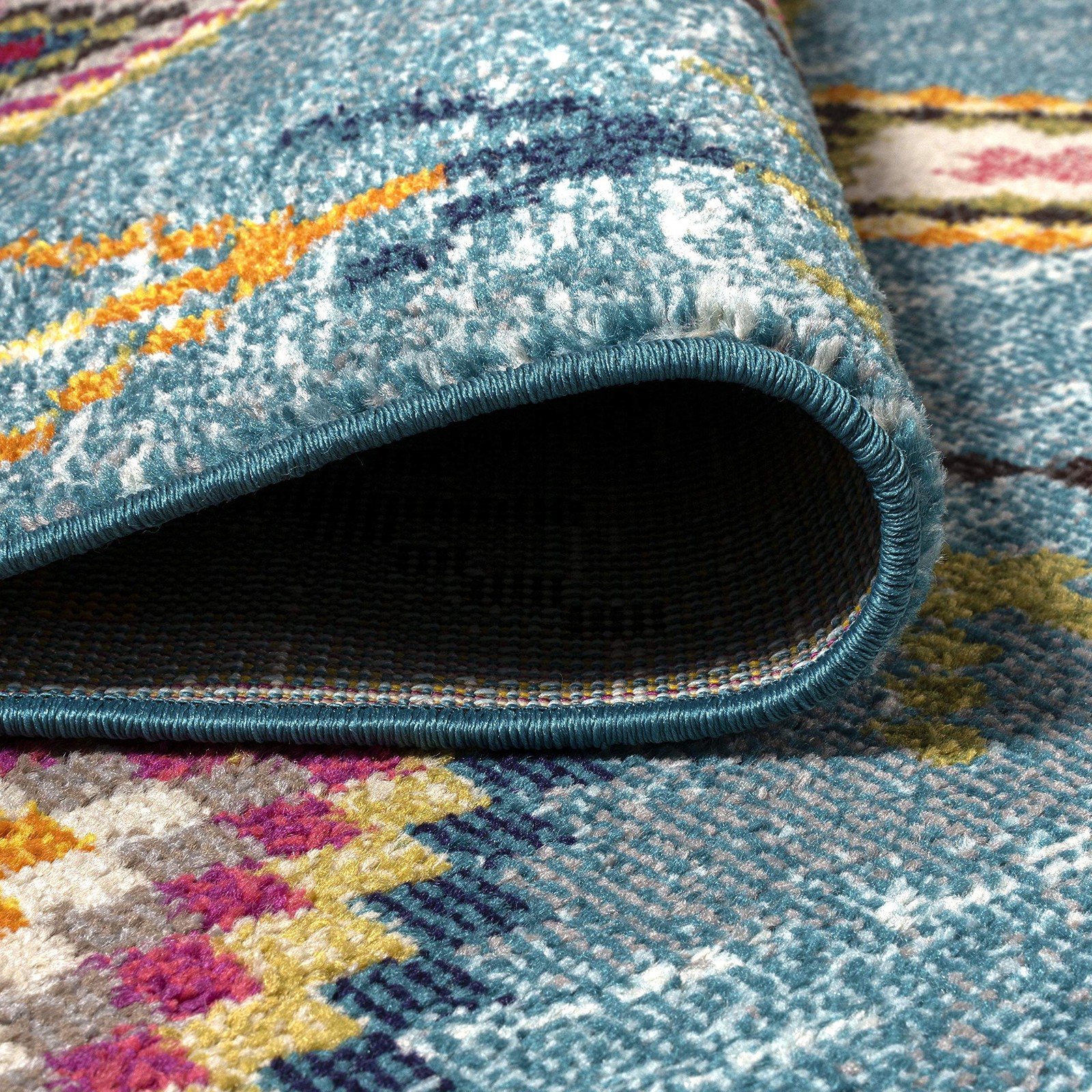 Tribal Love Geometric Light Blue/Multi Indoor Area Rug, 8×10, Bohemian, Casua…