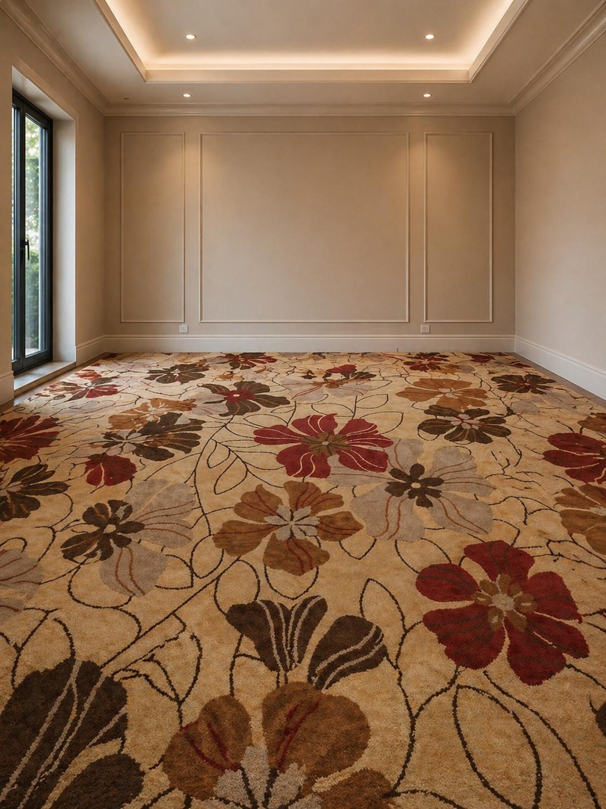Hand Tufted Floral Wool Rug, Beige Burgundy Botanical Area 5×8 Design Carpet Rug