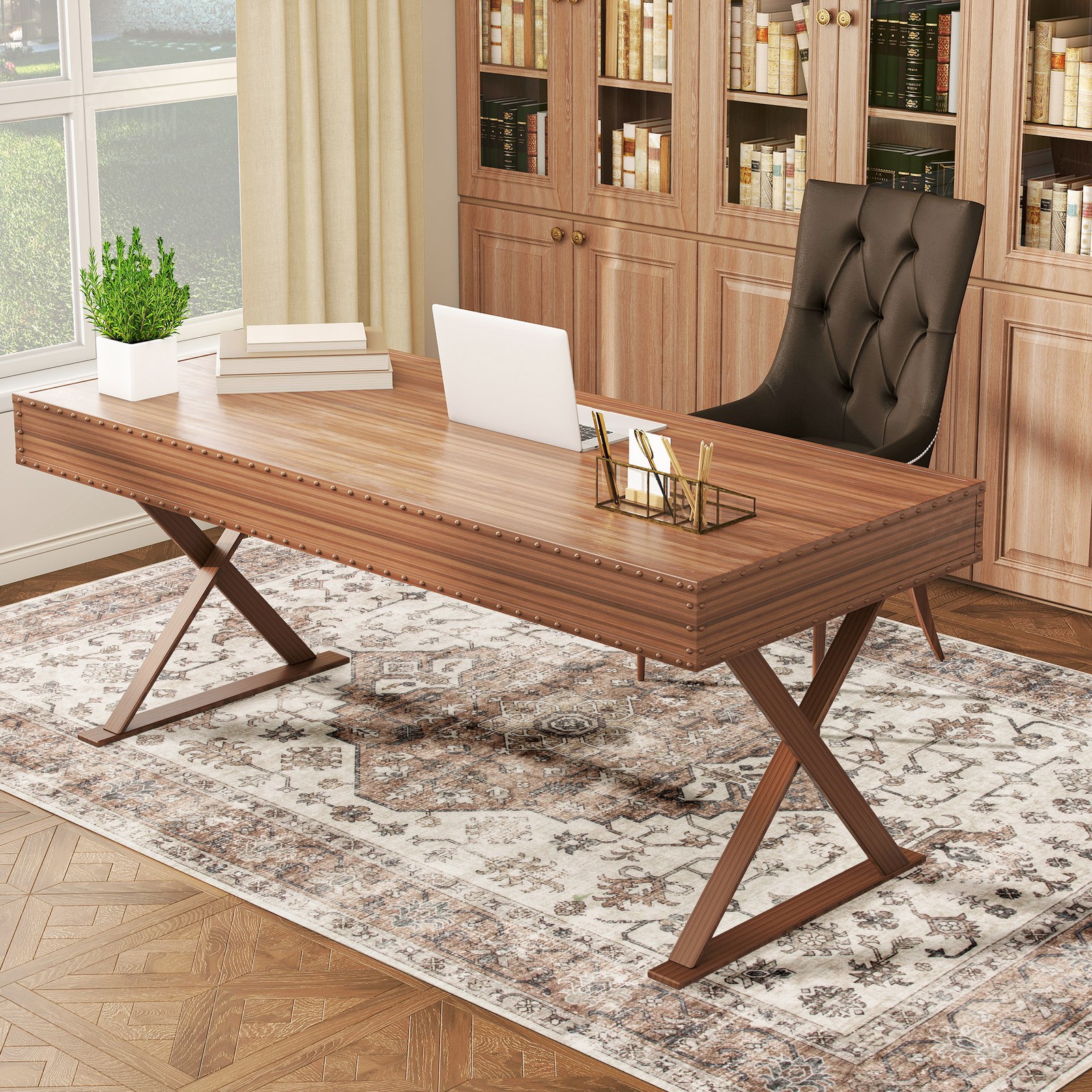 4×6 Area Rug, Vintage Machine Washable Rug for Living Room, Tan