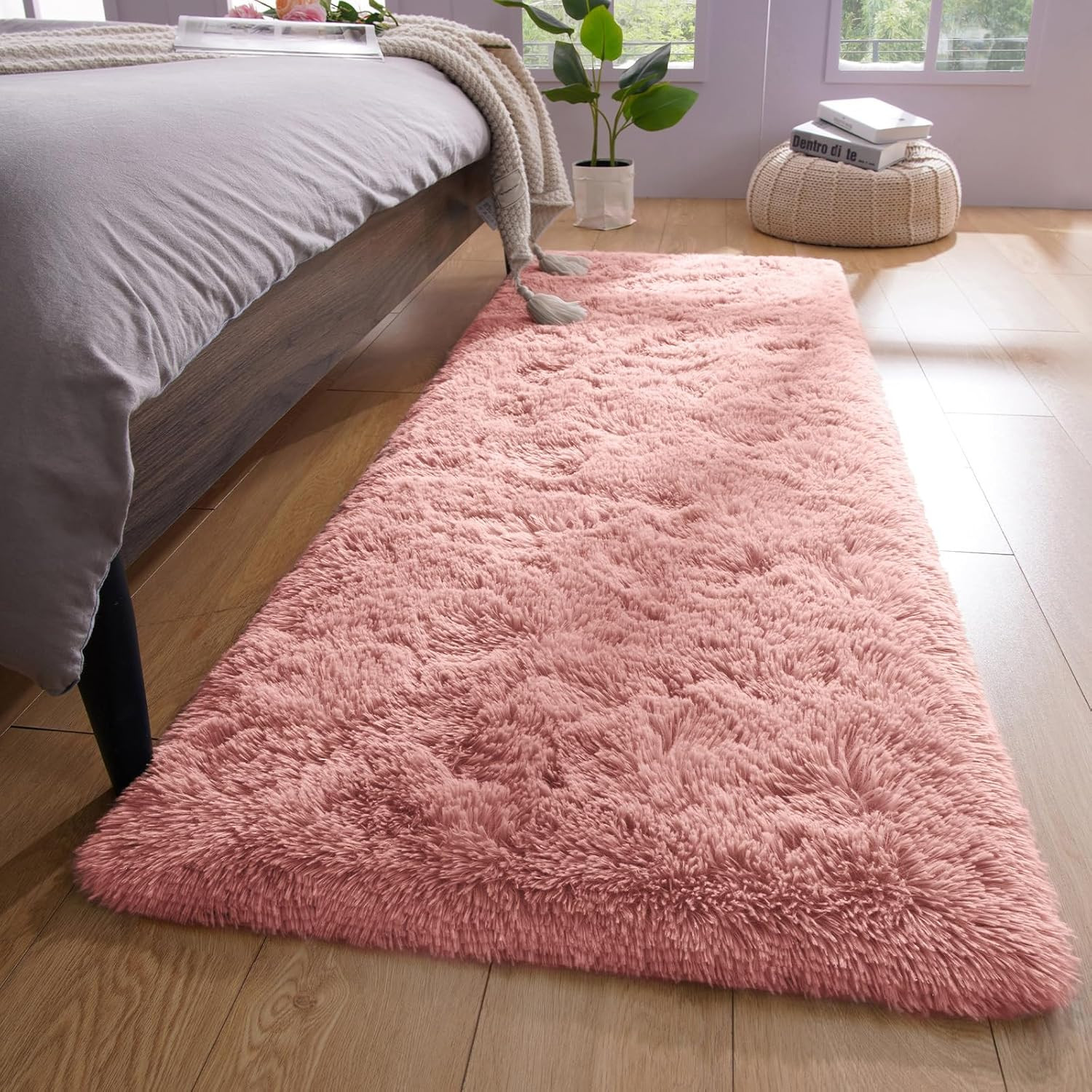 YJ.GWL Fluffy Runner Rugs for Bedroom Living Room Soft 2×6 Feet, Dirt Pink