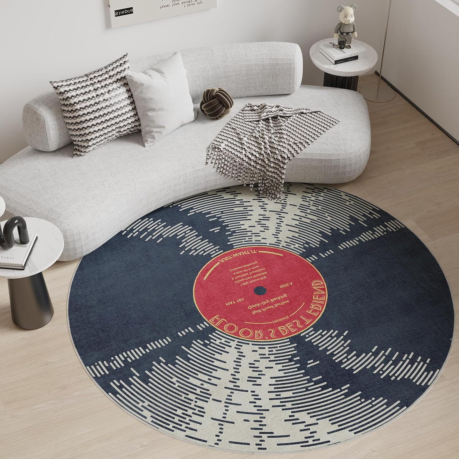 Vinyl Record Non-Slip 6Ft Round Washable Rug for Stylish Home Decor