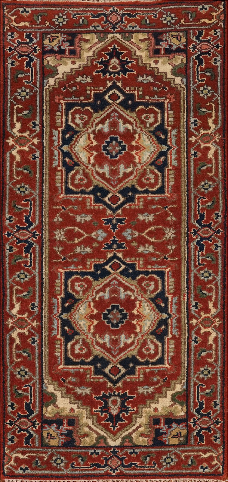Handmade Red Wool Geometric Indian Rug 3×6 Ft Traditional Oriental Carpet