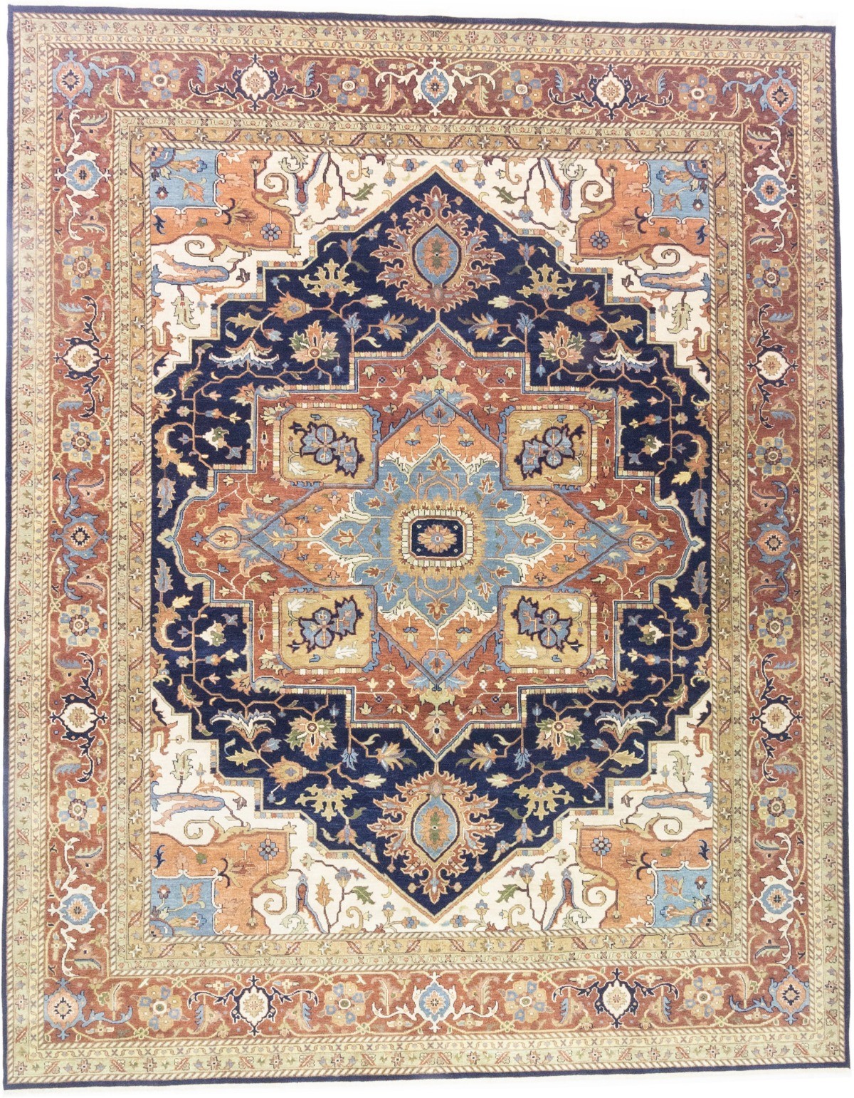 12×15 Heriz Serapi Handmade Geometric Oriental Rug Oversized Farmhouse Carpet