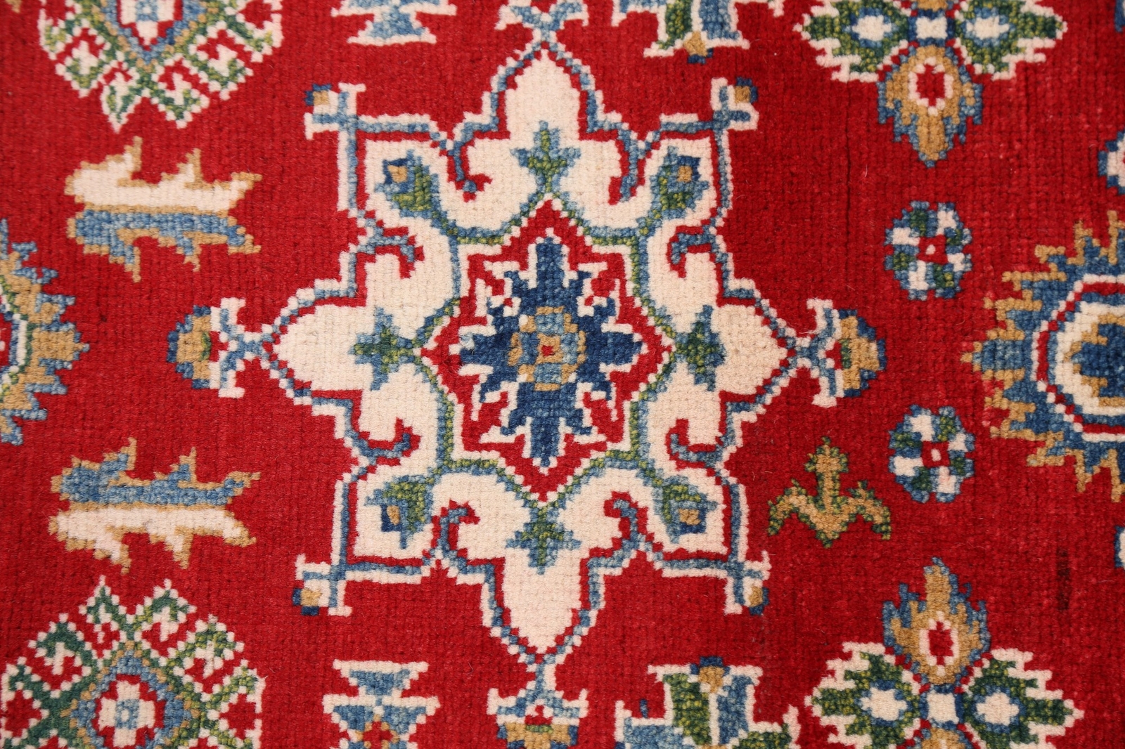 Geometric Red/Ivory Super Kazak 6 ft. Wool Runner Rug Hand-Knotted 6′ 4″ x 2′ 7″