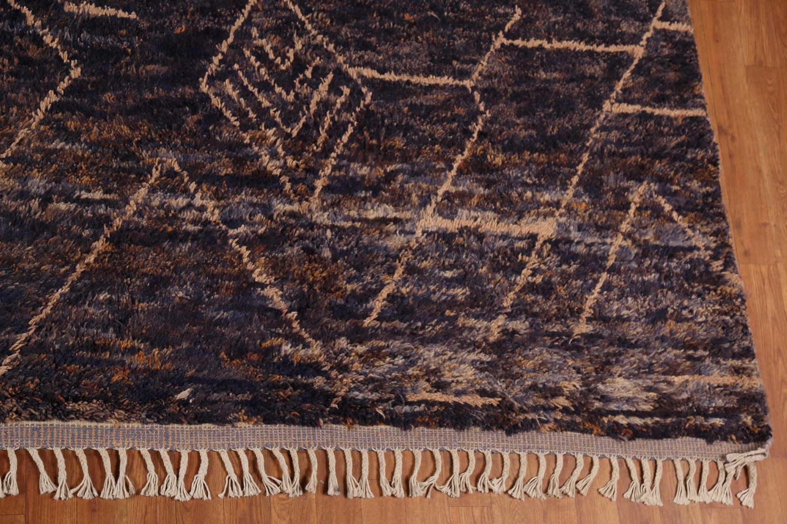 Luxury Hand-Knotted Contemporary Moroccan Wool Rugs Navy Blue Large 12×16 ft