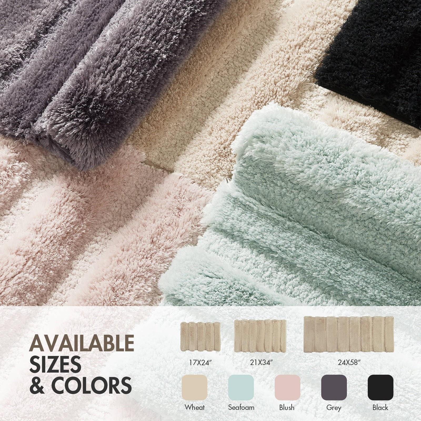 Tufted Pearl Channel Absorbent Bathroom Rugs Non Slip Washable Bath Mat Shagg…