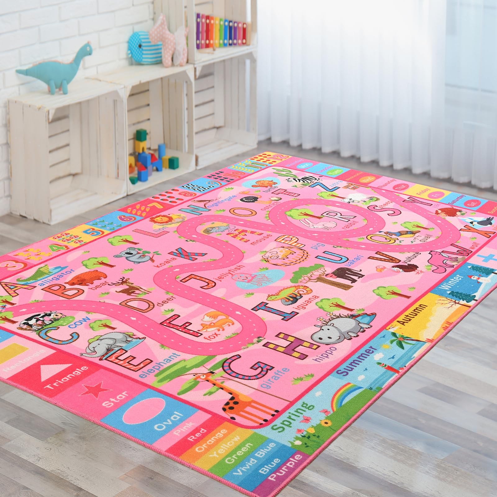 Kids Rug 3X5 Feet Pink Non Slip Educational Playroom Carpet – Fun Learning Mat