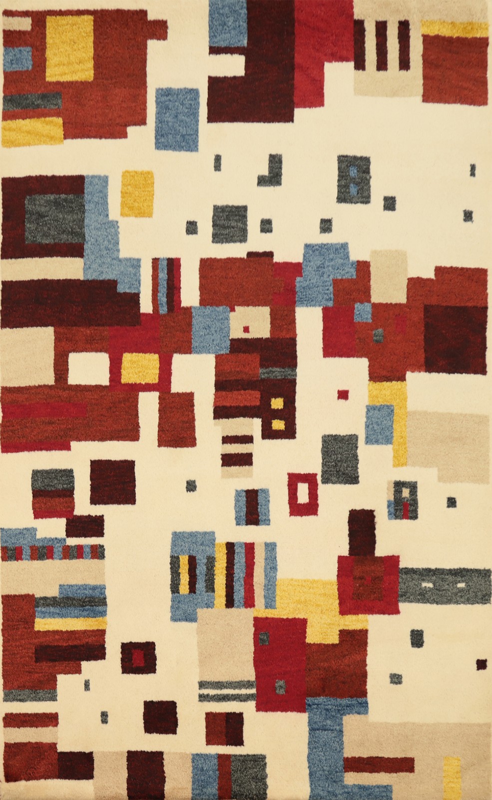 Abstract Contemporary Handmade Area Rug 5×8 with Multicolor Geometric Shapes