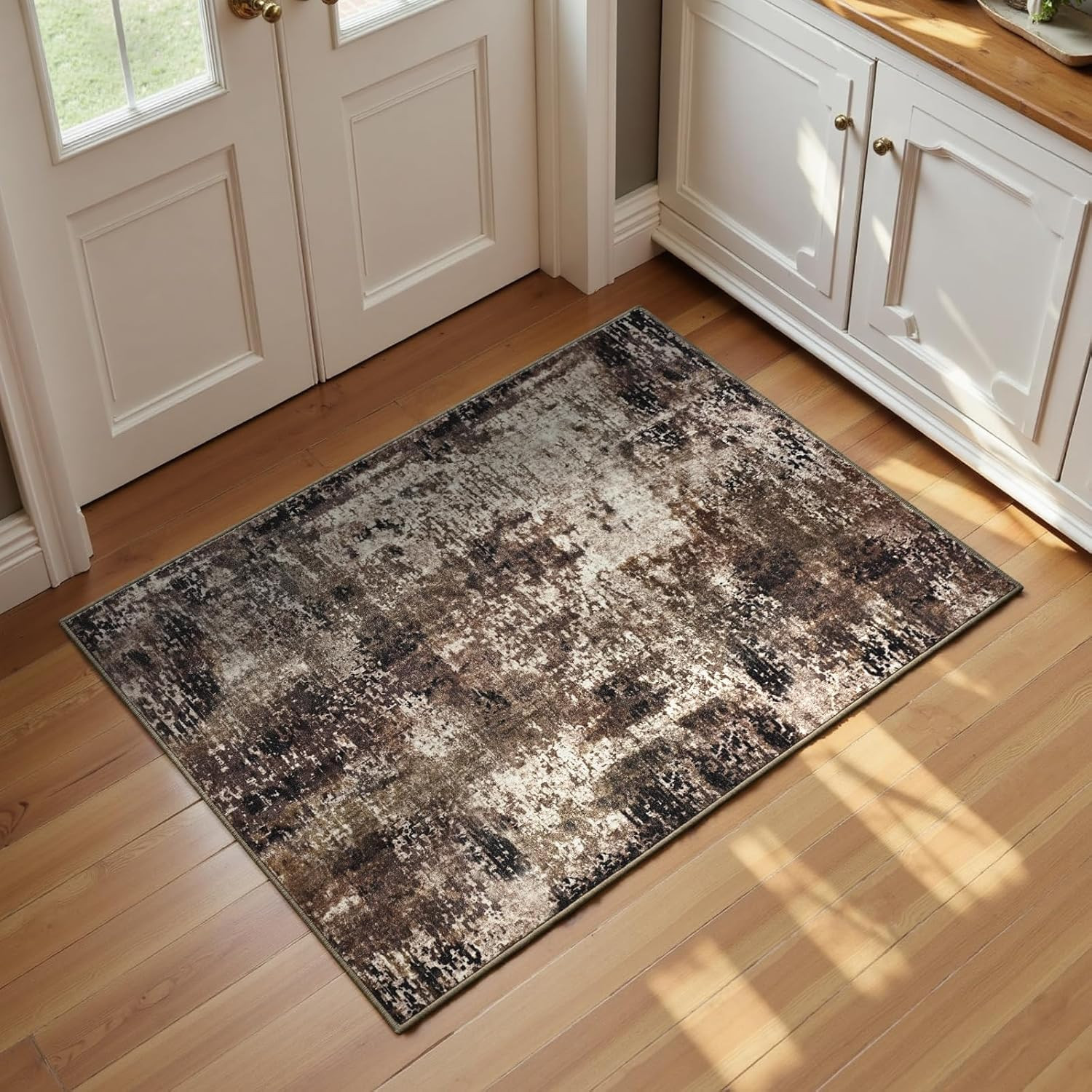 Entrance Rugs Indoor 2×3 Brown Entry Rug Washable Abstract Coffee Small Area Rug