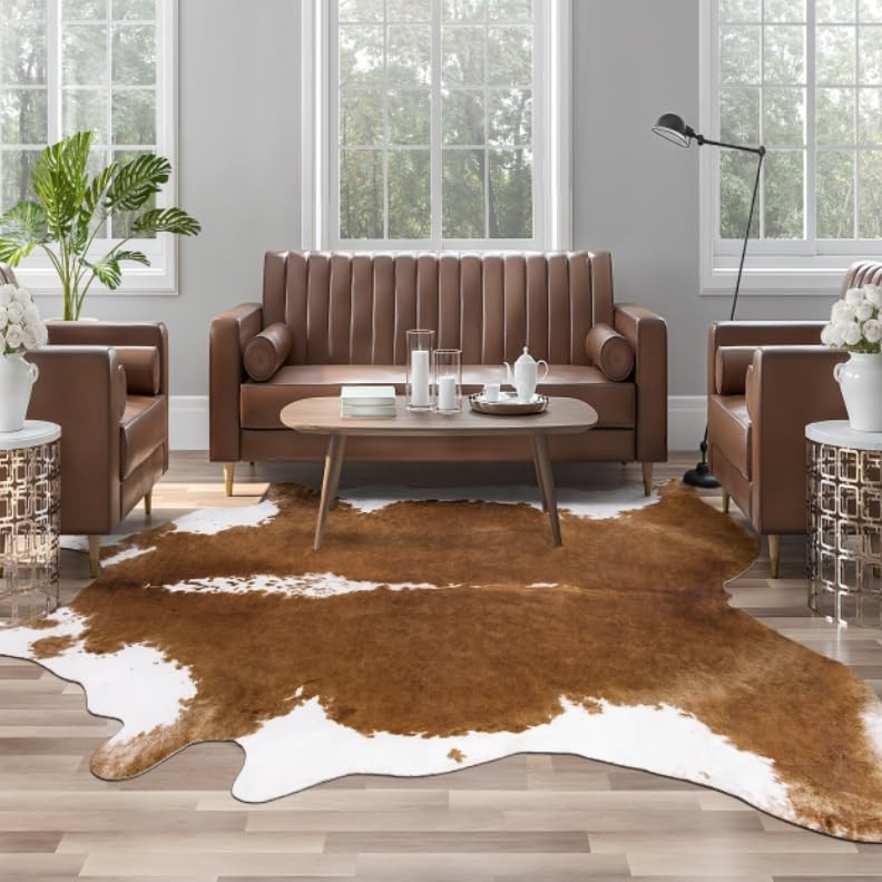 AROGAN Premium Faux Cowhide Rug 4.6 x 5.2 4’7″ X 5’2″ (Irregular), Brown