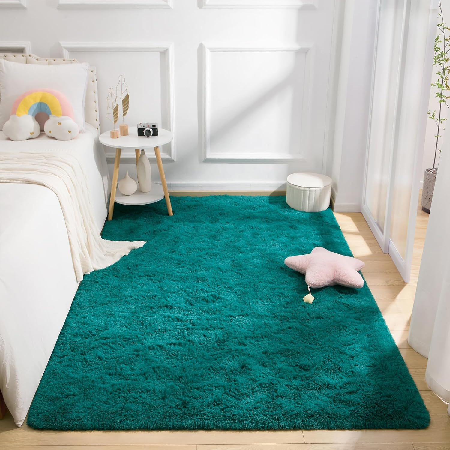 Teal Green Fluffy Rugs for Living Room Bedroom 4X6, Soft Plush Fuzzy