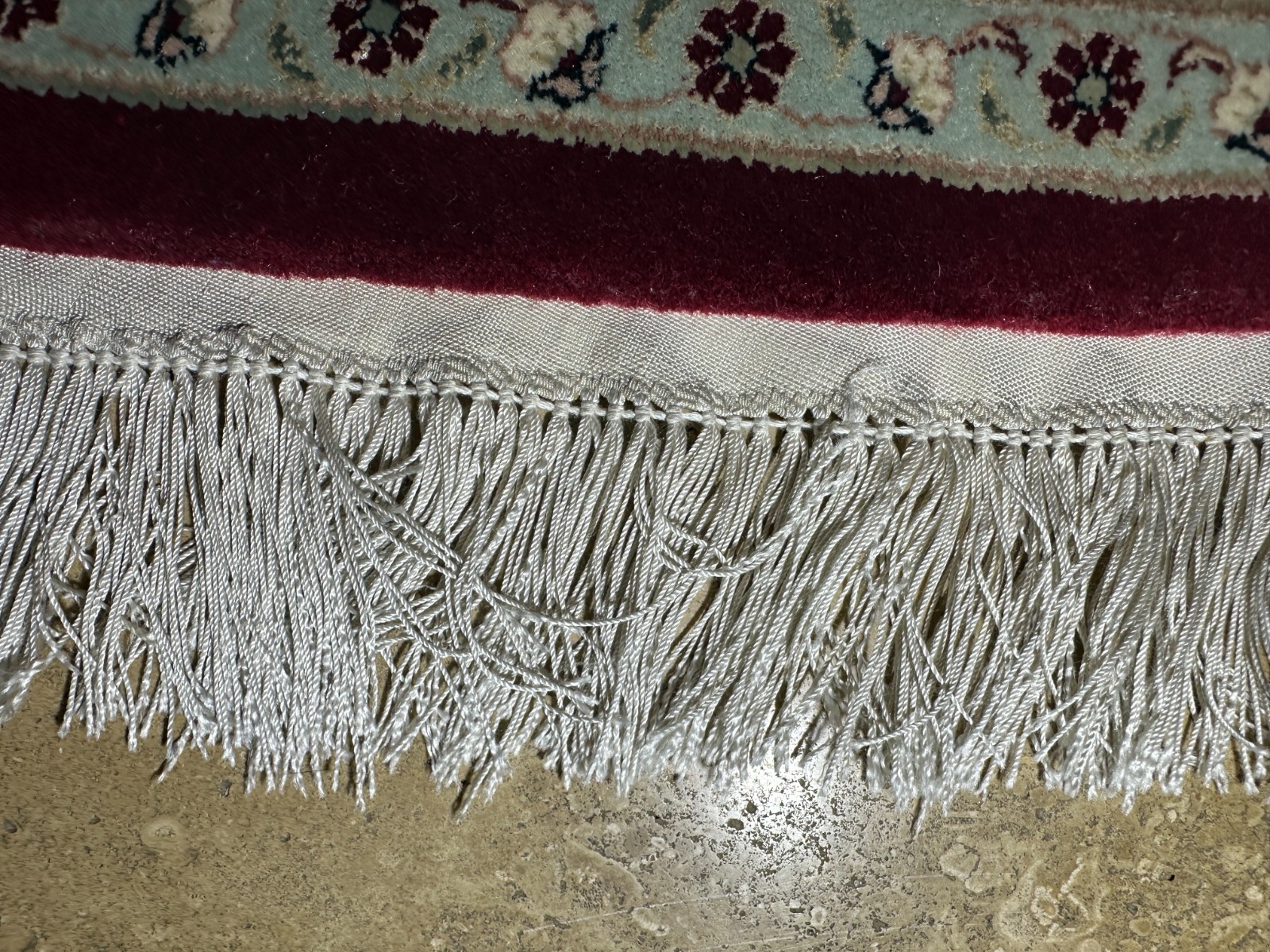 Large 102″ Nain-Style Round Floral Area Rug Fringe Ivory Burgundy Blue