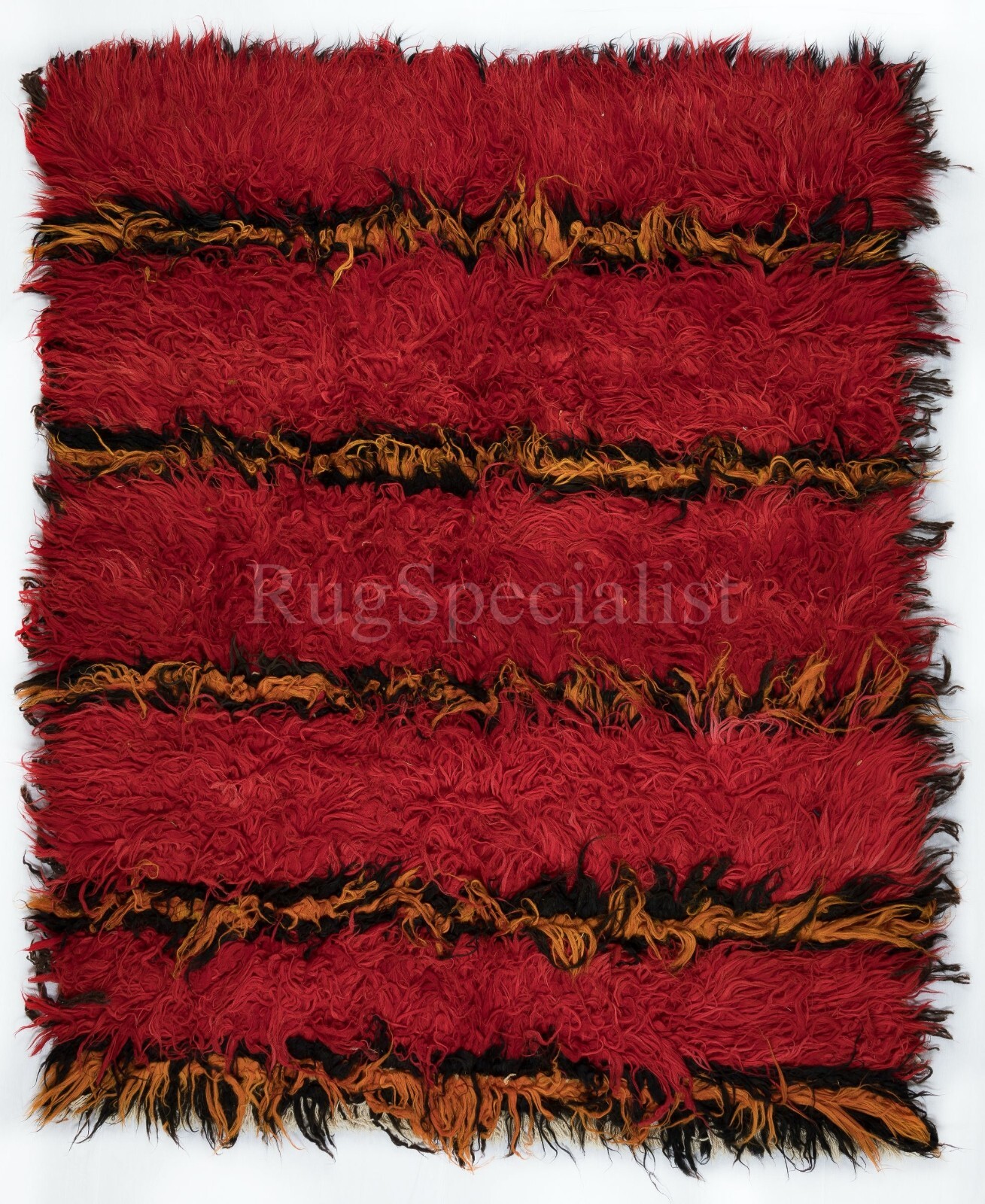 8×9.7 Ft Modern Handmade Tulu Rug in Red. 100% Wool. Custom Options Available