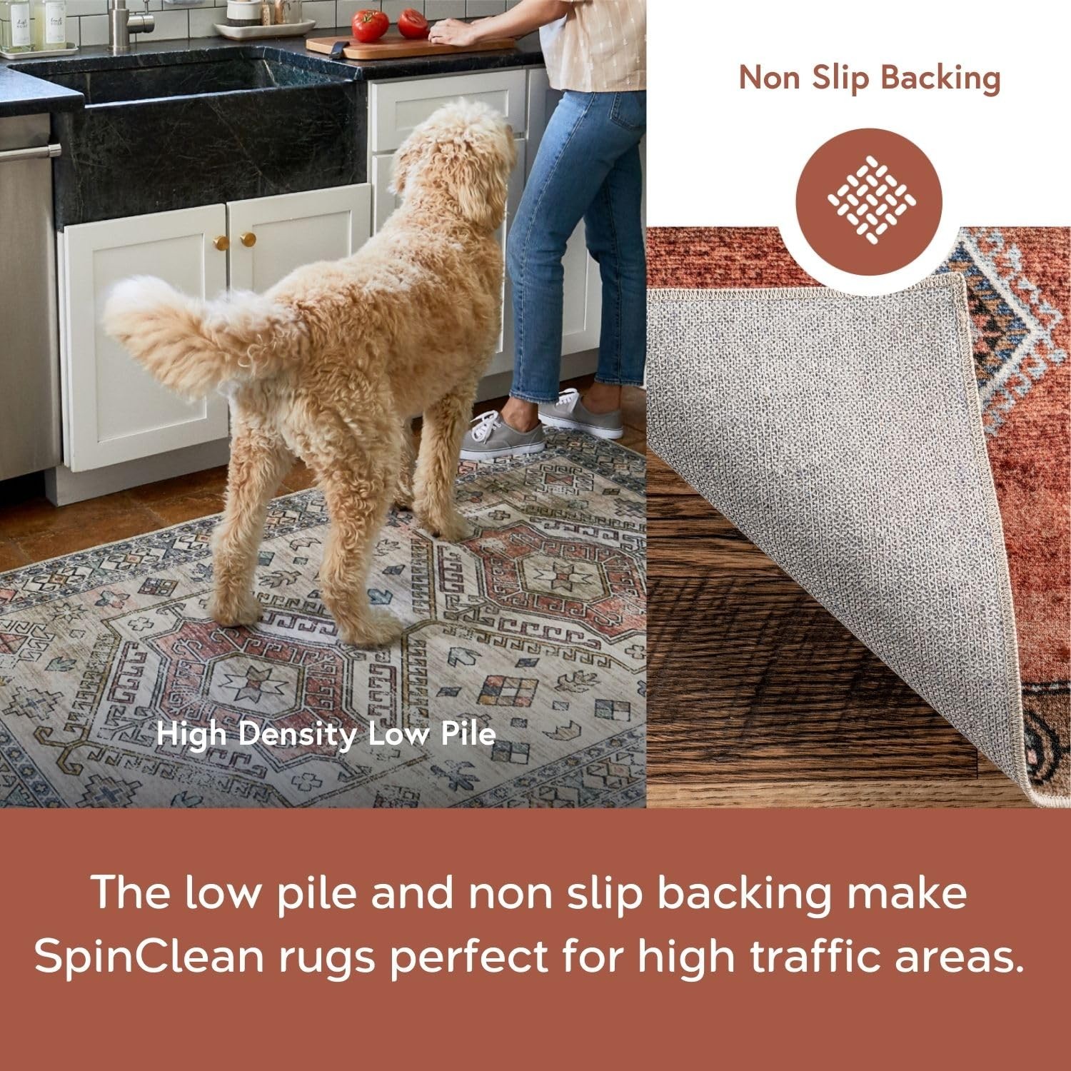 SpinClean Mia Light Grey/Ivory, 5′ x 8′, Soft and Cozy, High Traffic, Stain R…