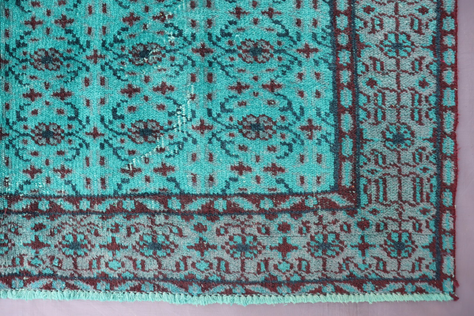 Turquoise Overdyed Rug 5’6×7’10 ft Afghan Handmade Floral Low Pile Kitchen Rug