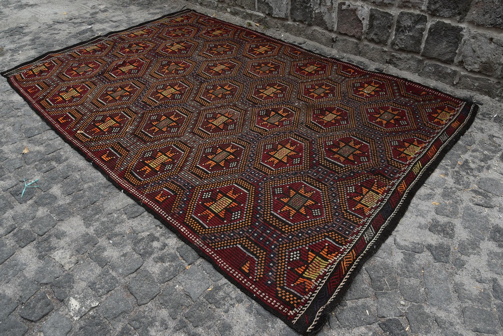 Turkish Kilim Large Rug 6,4×10 ft (195×305 cm), Vintage Red Handmade Rug