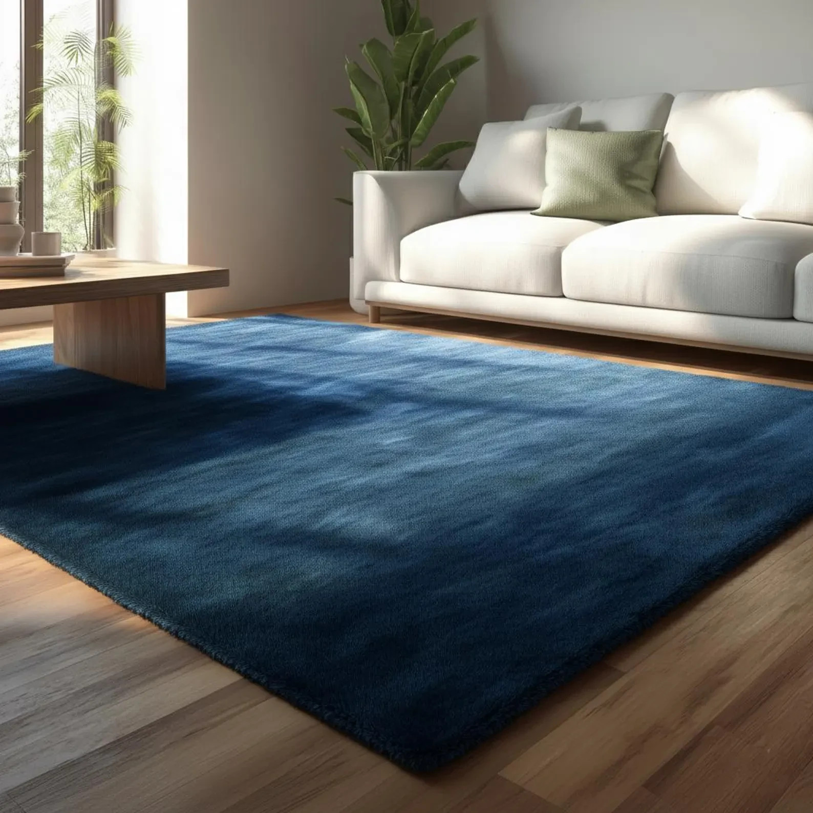 Solid Blue Hand Tufted Wool Rug Minimalist Modern Decor