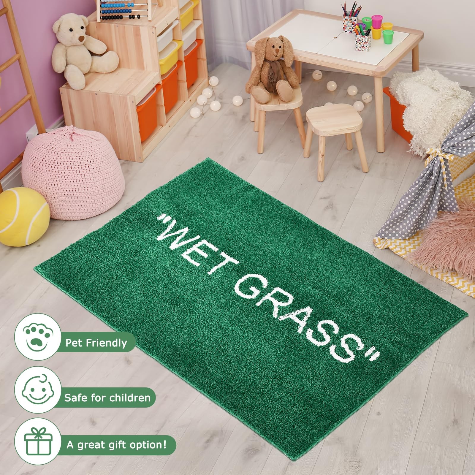 Wet Grass Rug for Bedroom-Non Slip Wet Grass Carpet for Living Room-Green Gra…